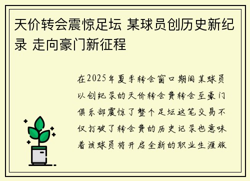 天价转会震惊足坛 某球员创历史新纪录 走向豪门新征程